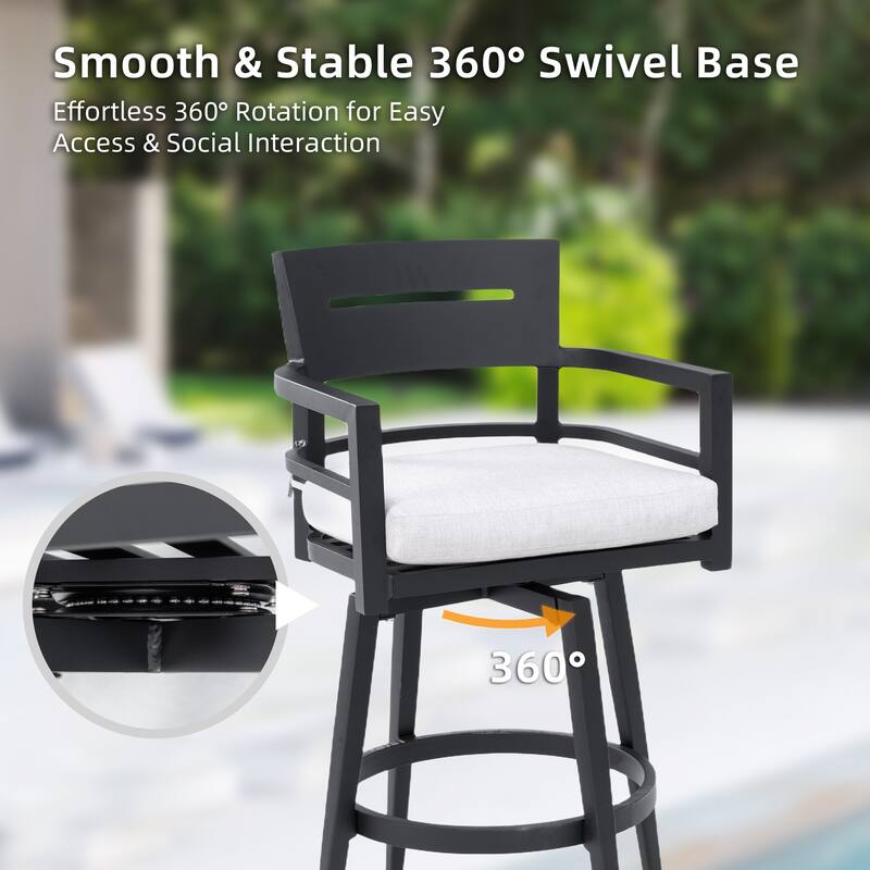 5-Piece Patio Bar Set - Sintered Stone Table and 4 Swivel Bar Chairs, Marble-Inspired Top, Ember Black