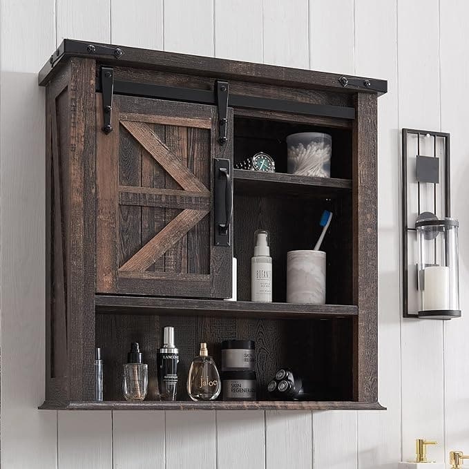 Farmhouse Bathroom Wall Cabinet, Medicine Cabinet, Storage Cabinet - Black