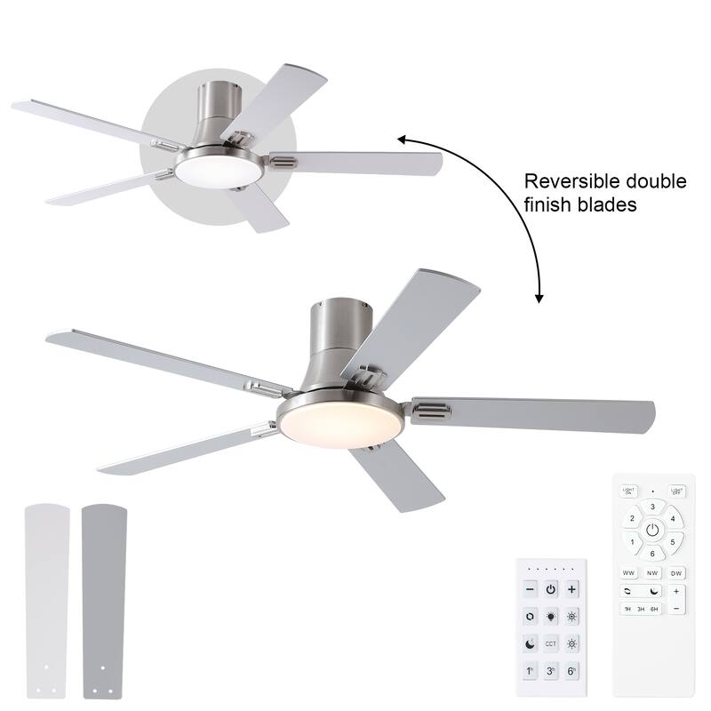 YUHAO AeroLite 48 in. Indoor White Low Profile Standard Ceiling Fan with Bright White Integrated LED Light Kit, Remote Included