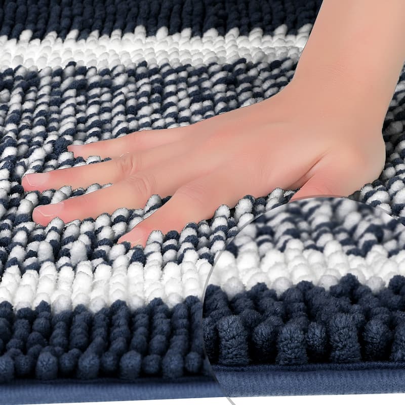 1 Pcs Chenille Striped Bathroom Rug Mat, Non-Slip Soft Plush Shaggy Bath Carpet