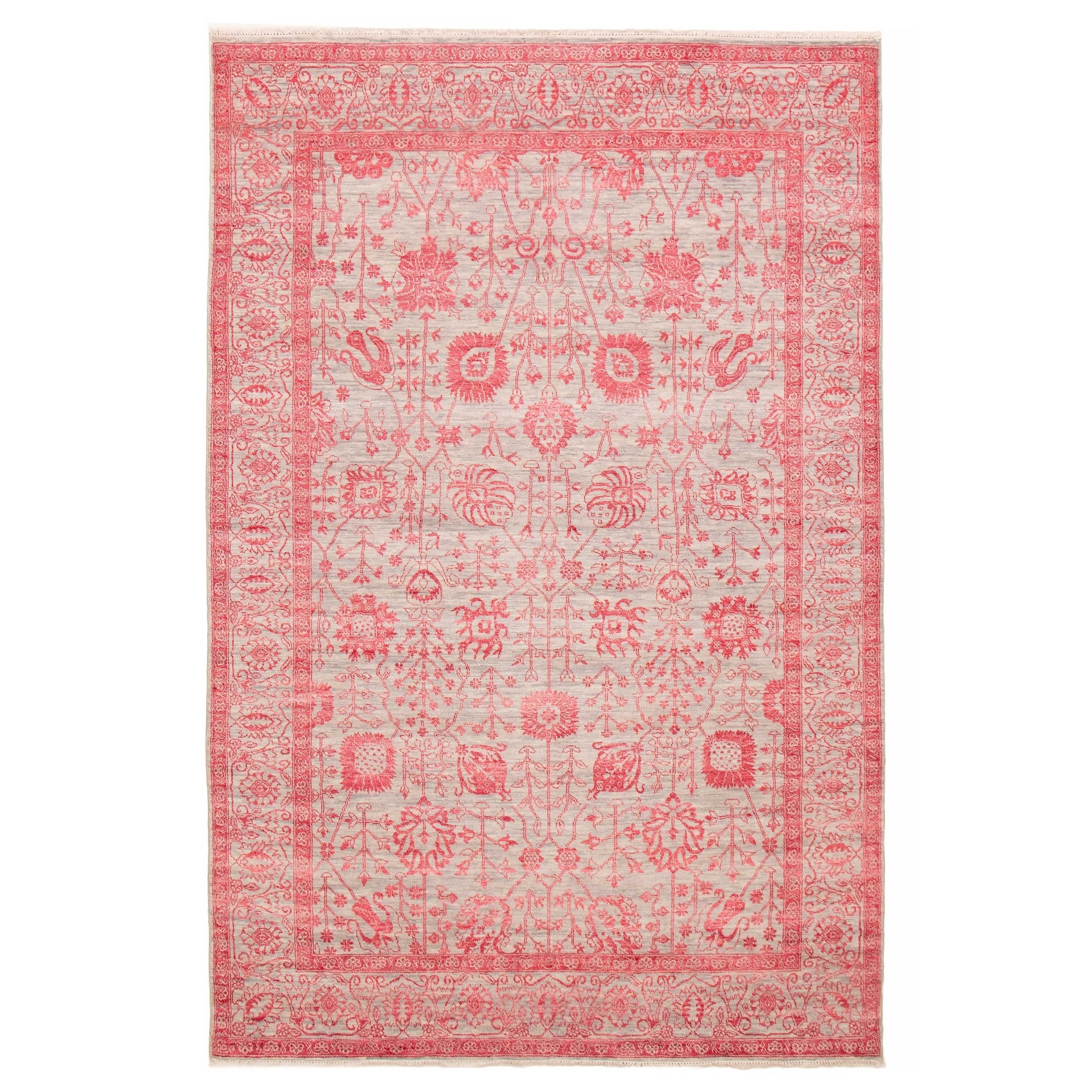 ECARPETGALLERY Hand-knotted Heritage Light Grey Silk, Wool Rug - 6' 1" x 9' 1"