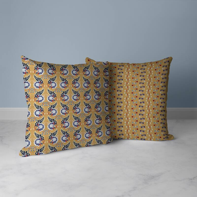 Botanical Bouquet Faux Suede Reversible Throw Pillow Light and Orange