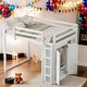 preview thumbnail 1 of 29, Full Size Wood Loft Bed with Built-in Wardrobe and Storage Shelves and Led Light