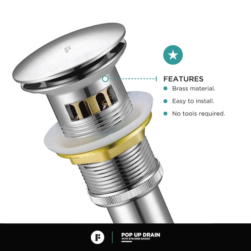 Fine Fixtures Pop Up Drain With Strainer Basket in Satin Nickel