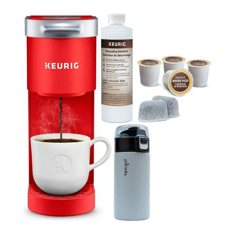 Keurig K-Mini Coffee Maker Single-Serve K-Cup (Poppy Red) Bundle