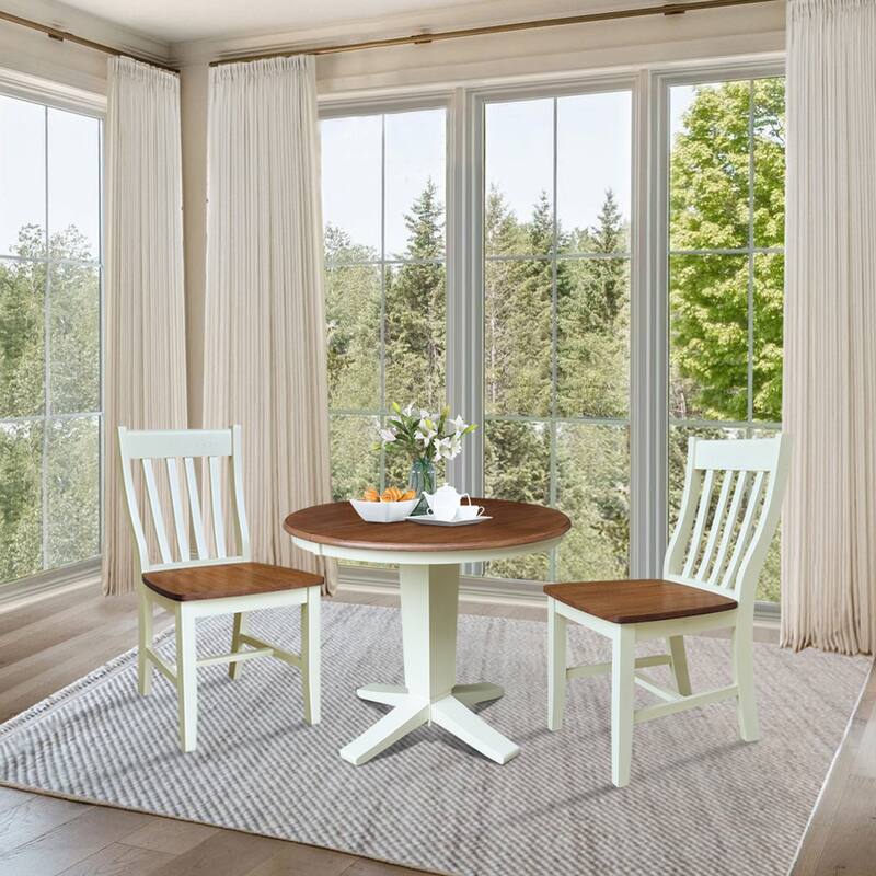 36" Round Extension Dining Table with 12" Leaf and Dining Chairs