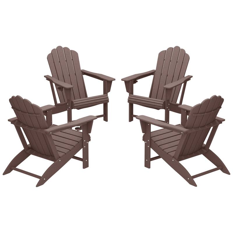 Aderson Outdoor Poly Adirondack Chairs with Cupholders (Set of 4) - Dark Brown