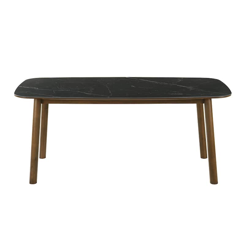 Emorie Mid-Century Modern 71 in. Rectangle Wood Dining Table in Walnut Finish with Sintered Stone Top 
