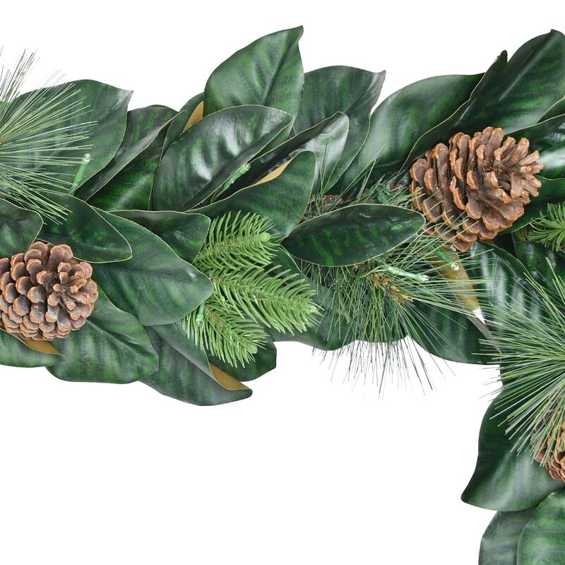Puleo International 6 ft. x 9 in. Pre-Lit Magnolia Artificial Garland - Green