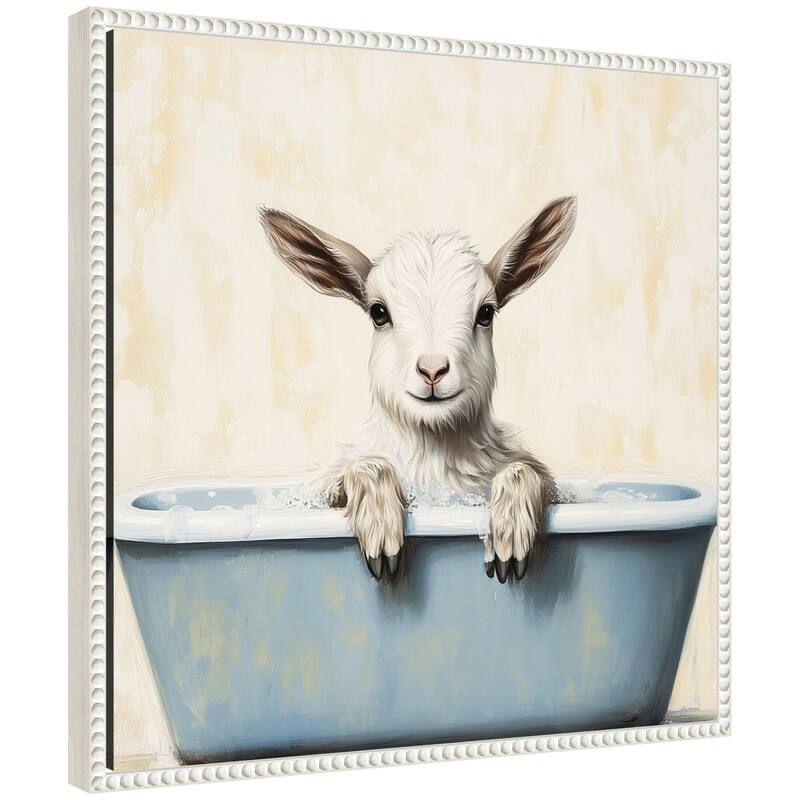 Kate and Laurel Sylvie Country Goat in Light Blue Bathtub Framed Canvas by The Creative Bunch Studio - 22x22