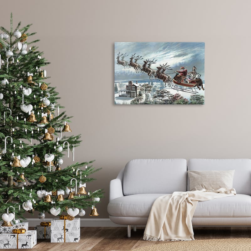 Stupell Santa's Sleigh over Town Canvas Wall Art Design By Arlington Prints