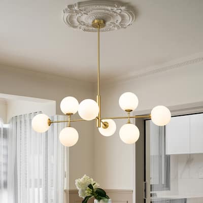 8-Light Matte Glass Linear Dining Room Chandelier