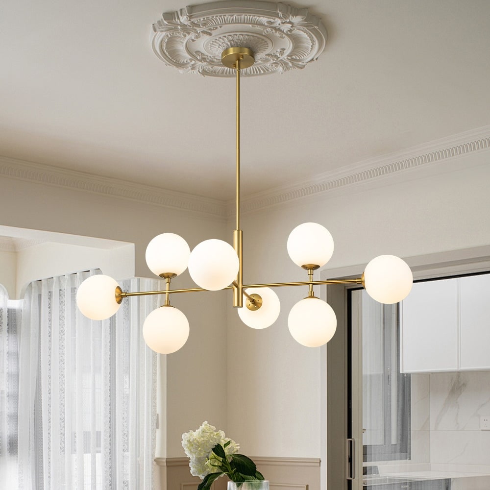 8-Light Glass Globe Linear Dining Room Chandelier