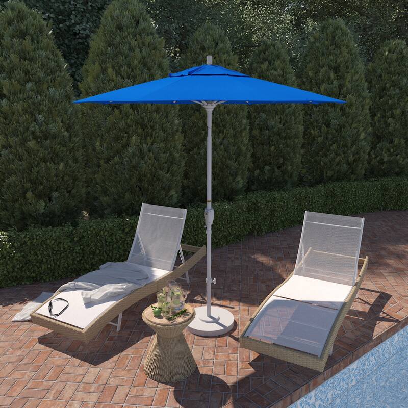 California Umbrella 7.5' Round Crank Lift, Push Button Tilt Aluminum Patio Umbrella, White Finish, Outdoor Rated Red Fabric