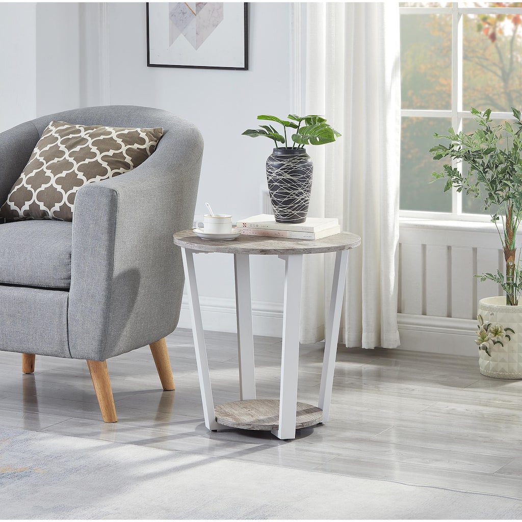 Contemporary Round End Table With Shelf