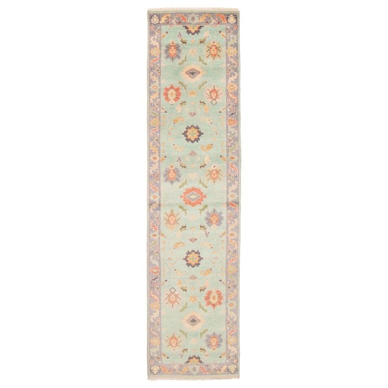 ECARPETGALLERY Hand-knotted Modern Oushak Cyan Wool Rug - 2'6 x 10'2 - Cyan - 2'6 x 10'2