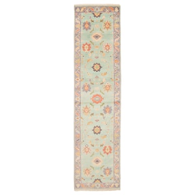 ECARPETGALLERY Hand-knotted Modern Oushak Cyan Wool Rug - 2'6 x 10'2