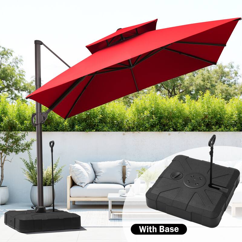 Outdoor 10FT Square Patio Cantilever-Offset Umbrella with Base