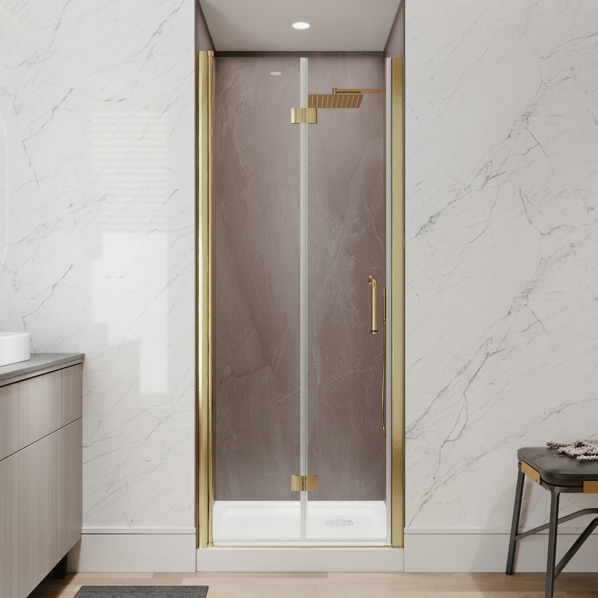 30-32 x72" Pivot Shower Door, 1/4" ANSI Clear Glass, 180degree Dual Swing, 2" Adjustable Width Reversible Enclosure