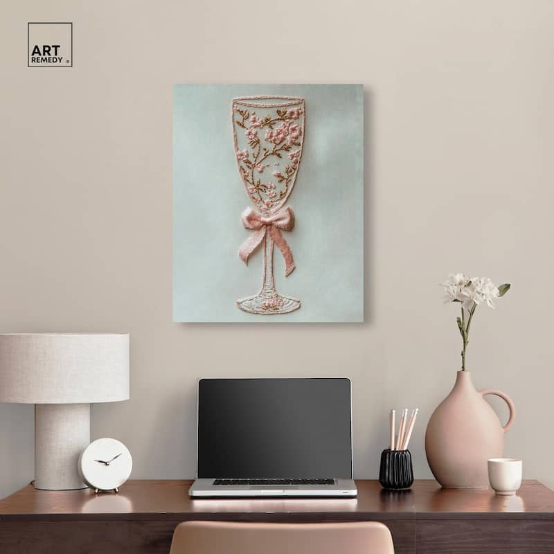 Champagne Glass Bow Canvas by Art Remedy, Gallery Wrapped