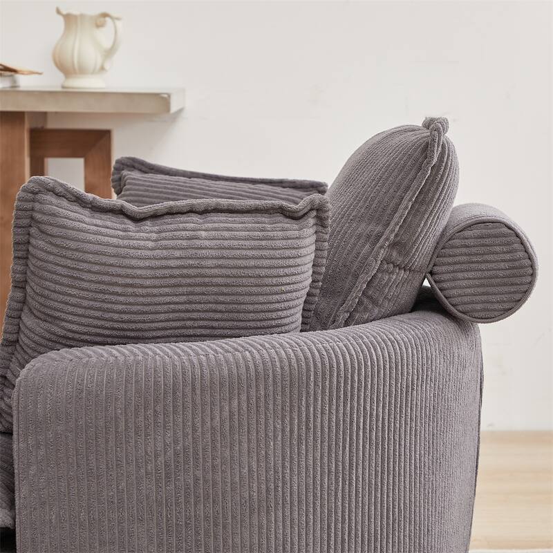 38"W Oversized Swivel Chair with Moon Storage Ottoman, 4 Pillows