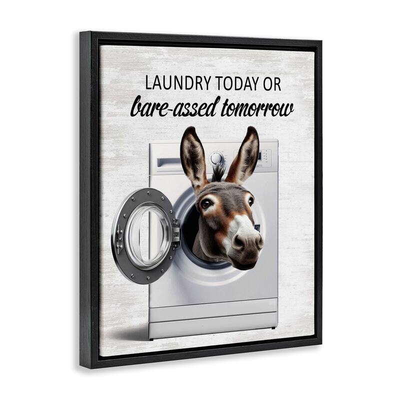 Stupell Sassy Laundry Donkey Pun Framed Floater Canvas Wall Art Design By Lettered and Lined