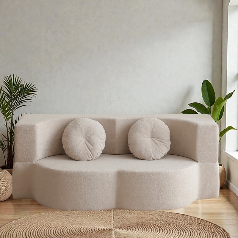 2 in 1 Folding Sofa Bed with Pillow, Twin Sleeper Floor Couch Futon Loveseat, No Assembly Required - Khaki