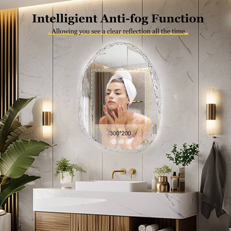 Irregular Crystal Edge Smart LED Bathroom Mirror 3 Colors Dimmable Light