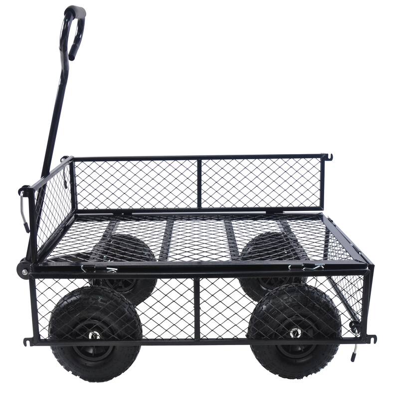 Steel Frame Garden Trolley with 180° Steering Handle, Removable Sides, 550lbs Capacity, 10-inch Pneumatic Tires for Yard - Metal