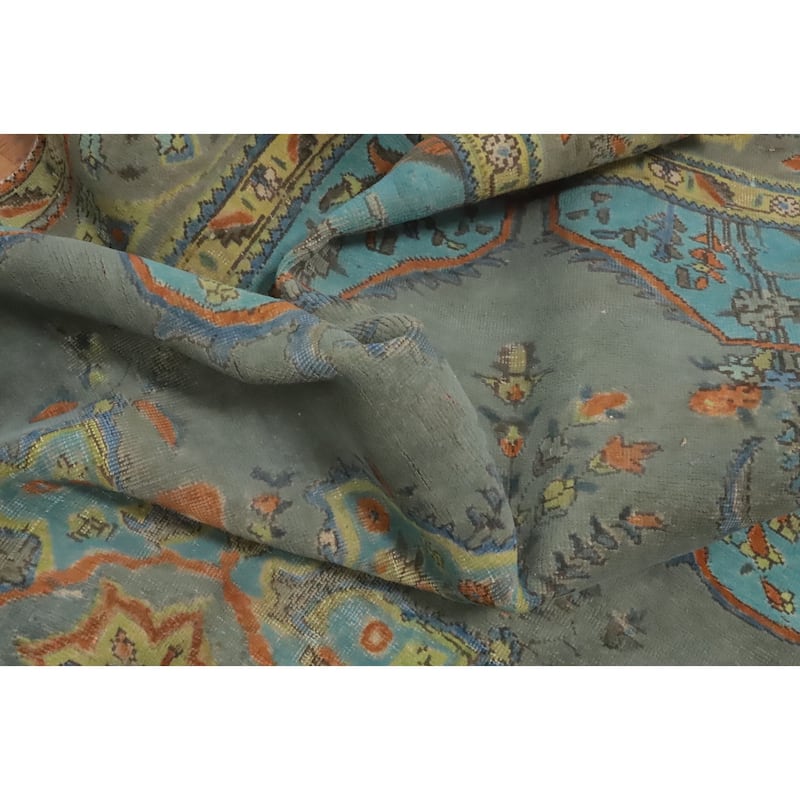 Hand Knotted Oriental 100% Wool Carpet Traditional Medallion Greys & Charcoal Tabriz Area Rug - 9' 7'' X 6' 7''