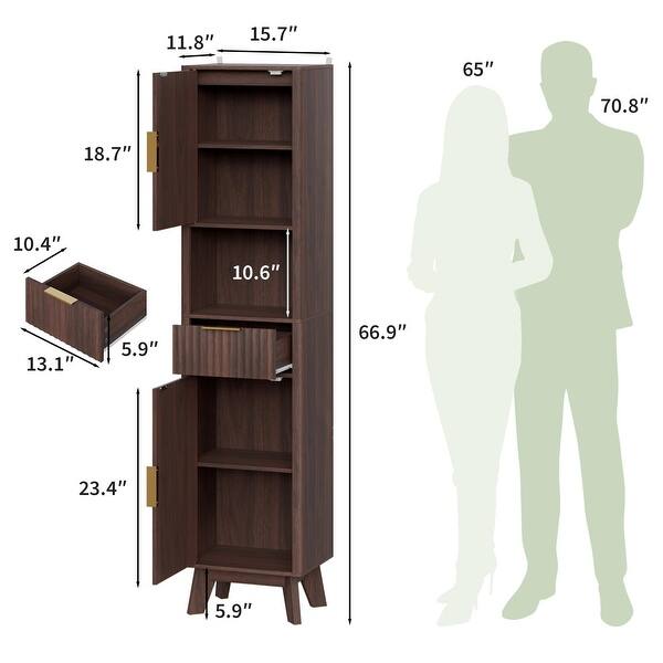 dimension image slide 2 of 3, Garvee 67" Tall Freestanding Narrow Raised Bathroom Laundry Storage Cabinet with Drawer