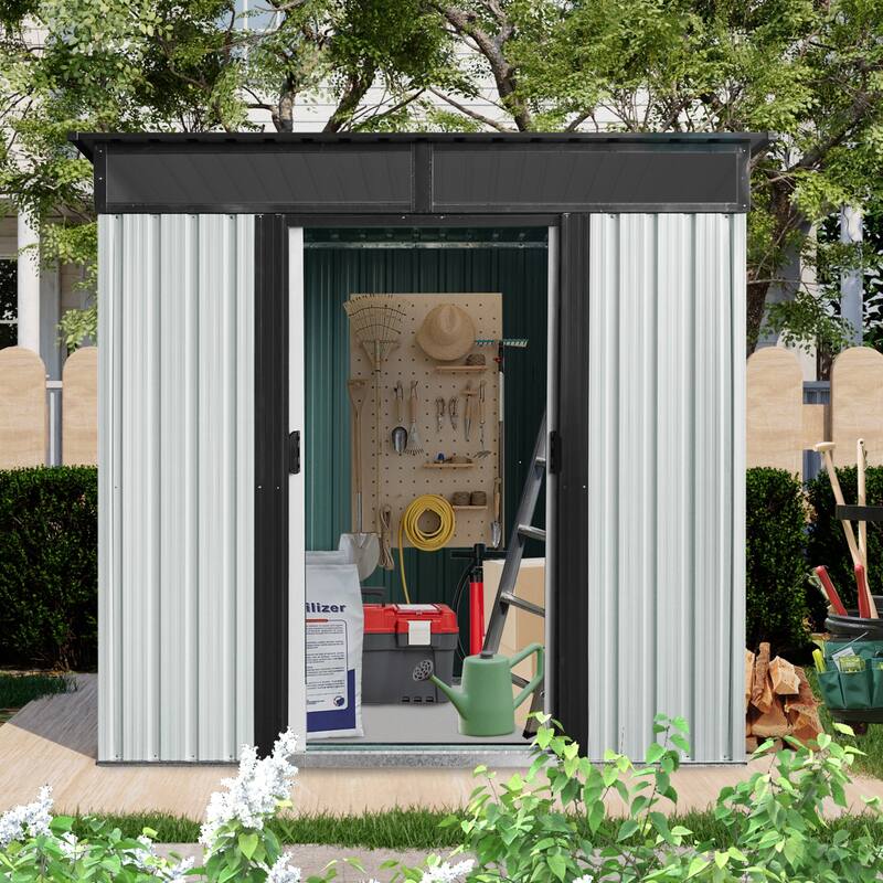 6ft x 5ft Outdoor Metal Storage Shed with Window and Transparent plate for Garden, Lawn
