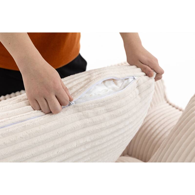 L Shaped Sectional Sofa Corduroy Upholstered Boneless Couches with Movable Footstool, With Three Pillows and Two Lumbar Pillows