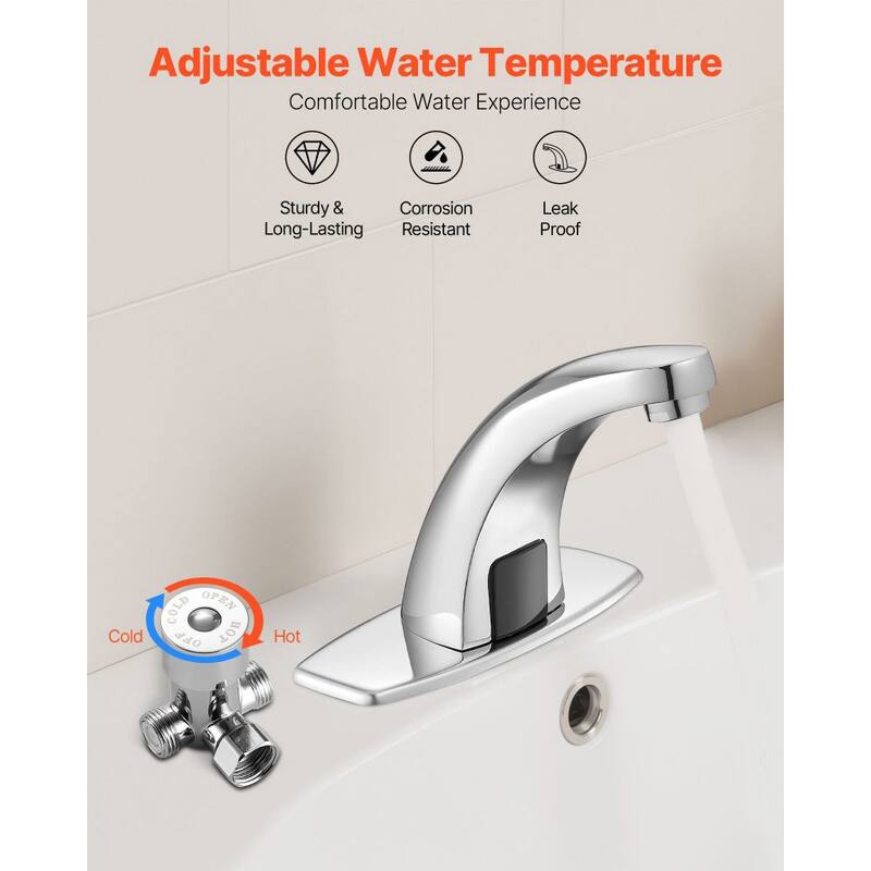 Silver Zinc Alloy Touchless Bathroom Sink Faucet with Infrared Sensor and Temperature Control - 6.3 x 1.8 x 4.9 in