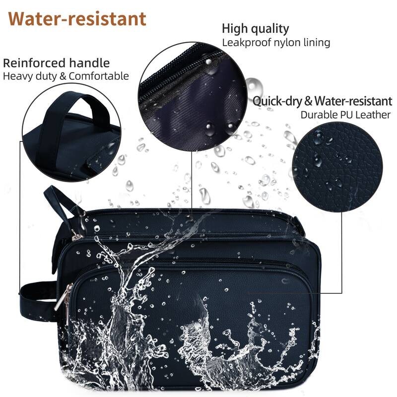 PU Leather Toiletry Bag for Men - Water-Resistant Travel Dopp Kit for Grooming, Shaving, Cosmetics & Accessories