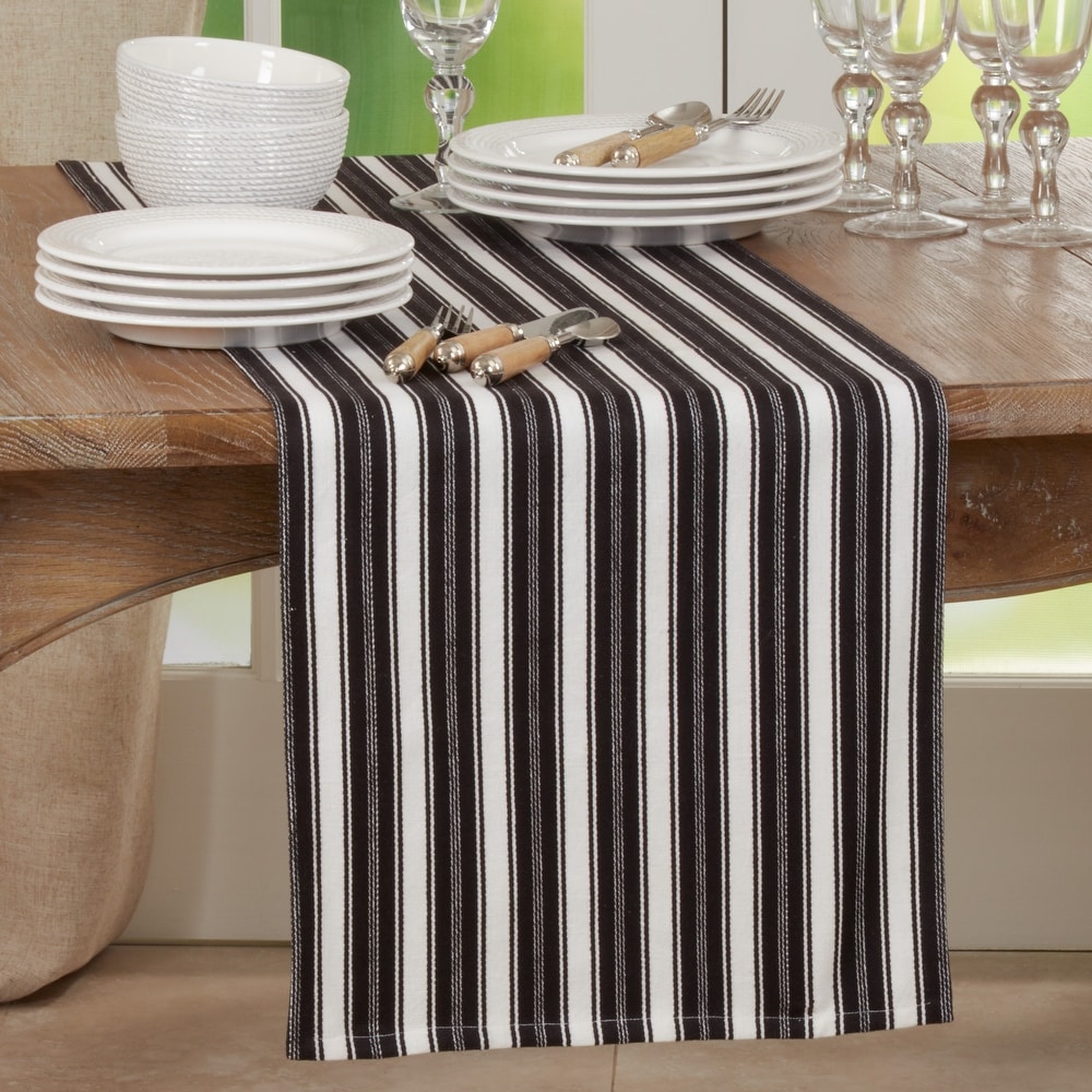 Cotton Clinic Helena Broad Stripe 14x90-inch Table Runner Gray White