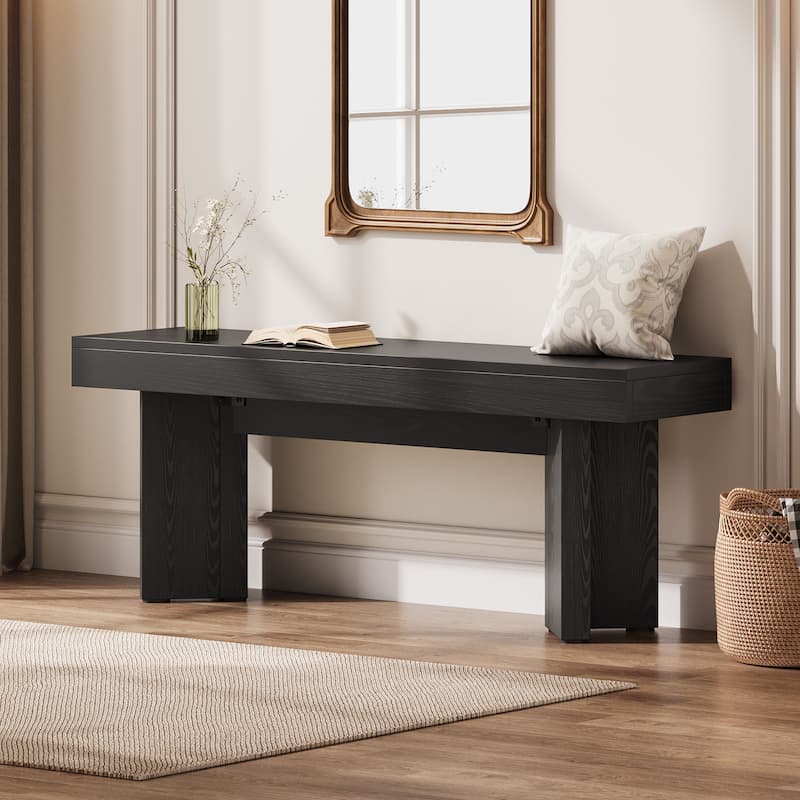 Wooden Farmhouse Indoor End of Bed Entryway Bench for Bedroom - Black