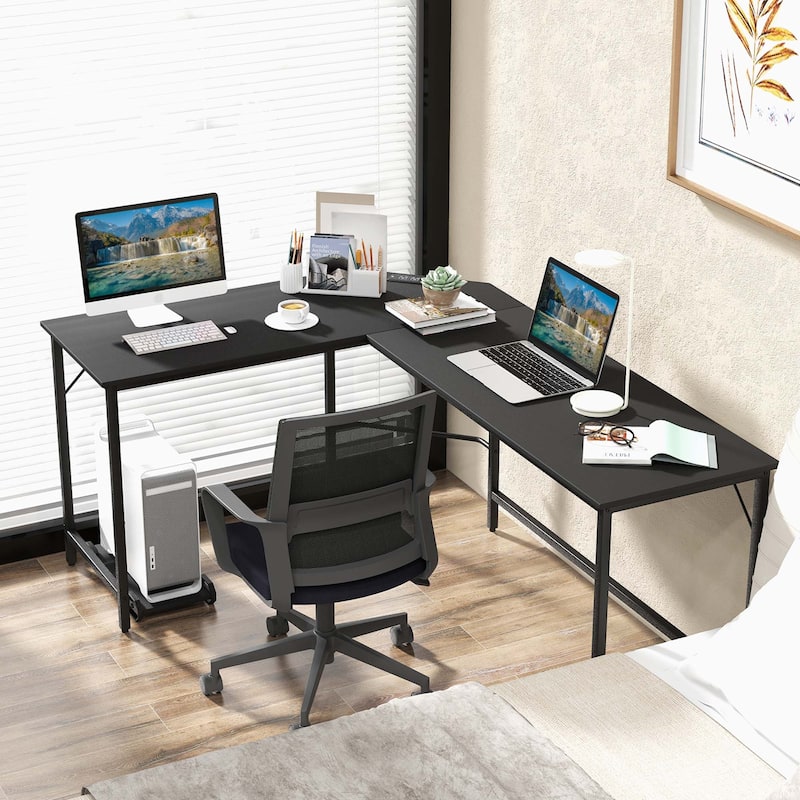 Costway L-shaped Gaming Desk Computer Desk with CPU Stand Power