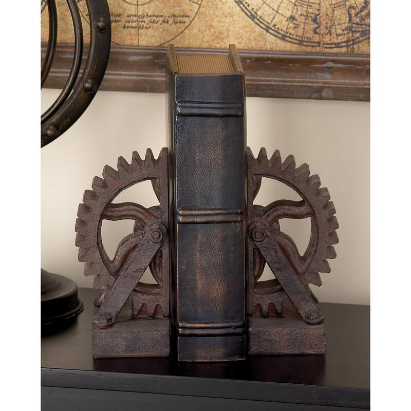 Polystone Gear Decorative Bookends - Set of 2 Brown - Roche River Decor