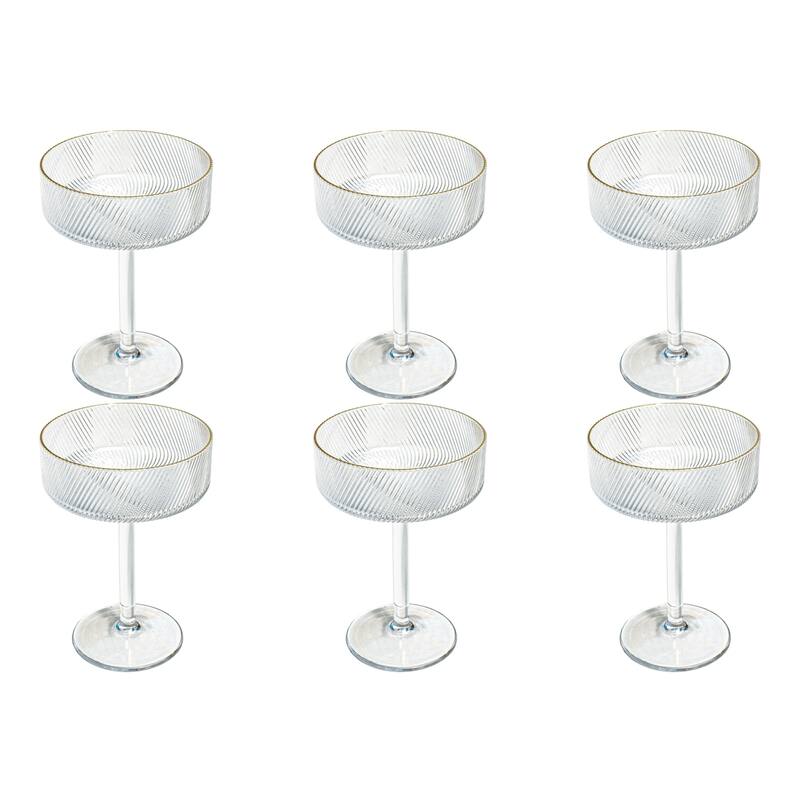 Abode Homewares Stax Optic Acrylic Twist Stemmed Coupe Glass - Clear with Gold Rim - 11 oz - Set of 6 - Clear, Gold