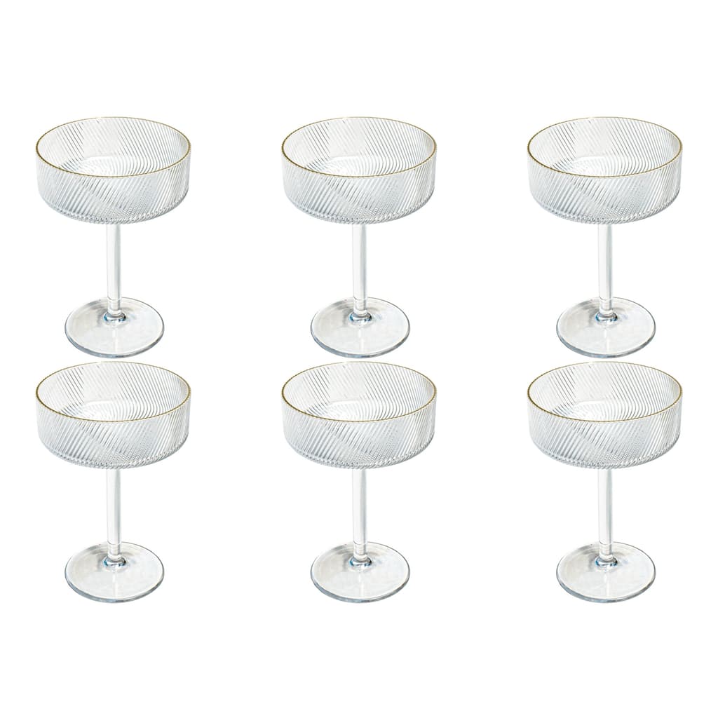 Abode Homewares Stax Optic Acrylic Twist Stemmed Coupe Glass - Clear with Gold Rim - 11 oz - Set of 6