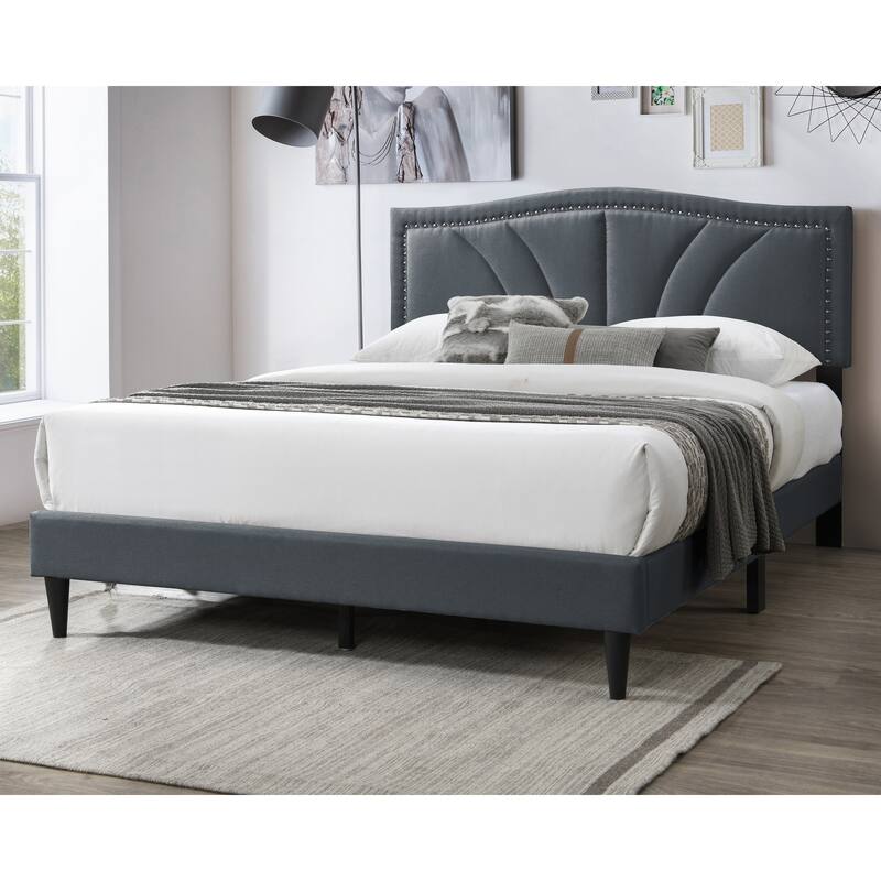 Queen Size Upholstered Platform Bed with Diamond Stitch Headboard and Modern Platform Design