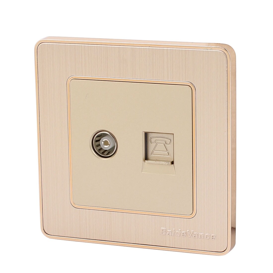 Telephone Cable Tv 2 Port Socket Outlet Wall Plate Green Golden Tone 86mmx86mm