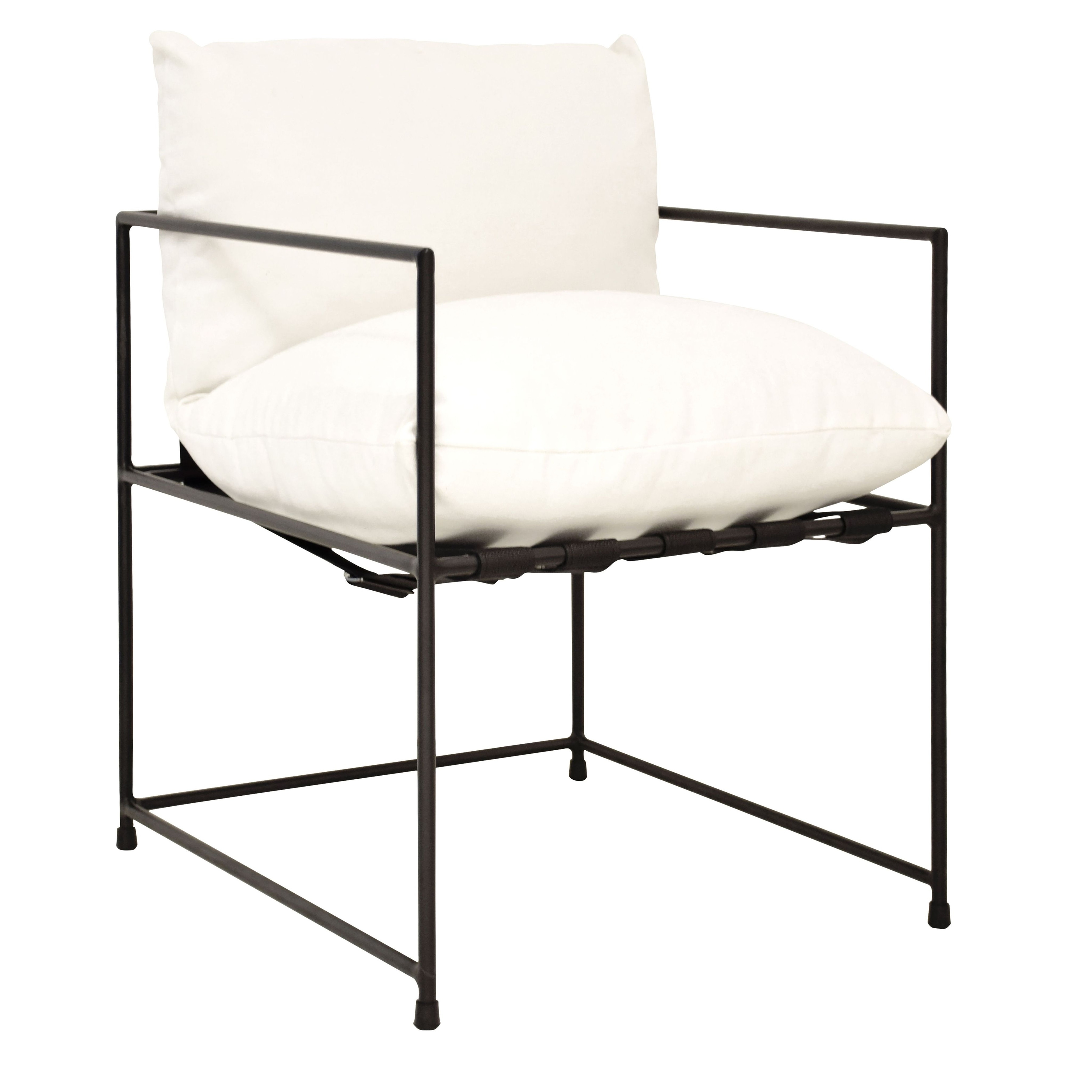 Brooks Black Iron Hammock Style Dining Chair with White Cushion