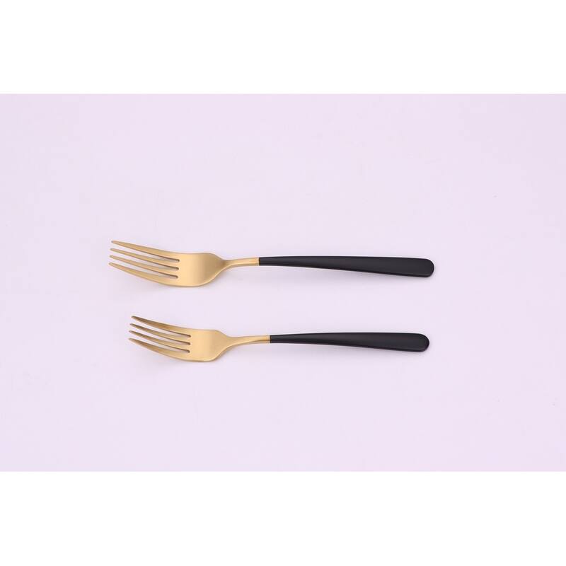 20 Pc Flatware Set Matte Gold With Black Handles - Service For 4