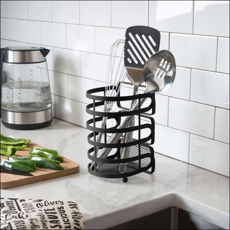 Kitchen Details Industrial Collection Cooking Utensil Basket in Matte Black - 5.2"x 4.7"x 7.8"