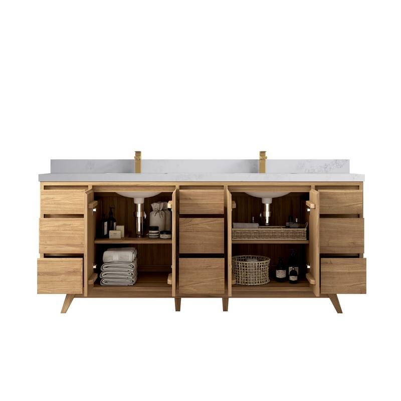 Willow Collections 84 in. W x 22 in. D Madison Teak Double Sink Bathroom Vanity with Countertop