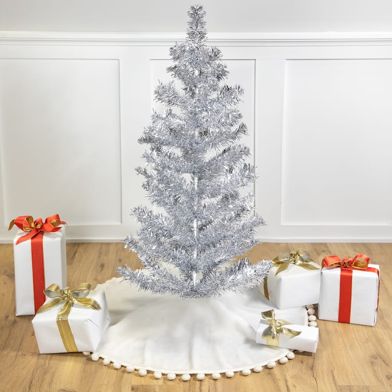 Artificial Tinsel Christmas Tree - 3' - Silver - Unlit - 3 Foot