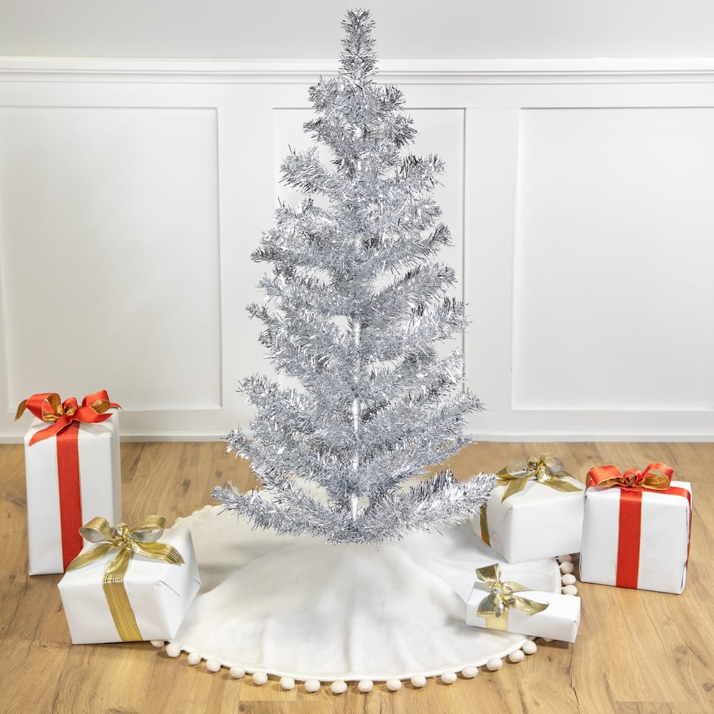 Artificial Tinsel Christmas Tree - 3' - Silver - Unlit - 3 Foot