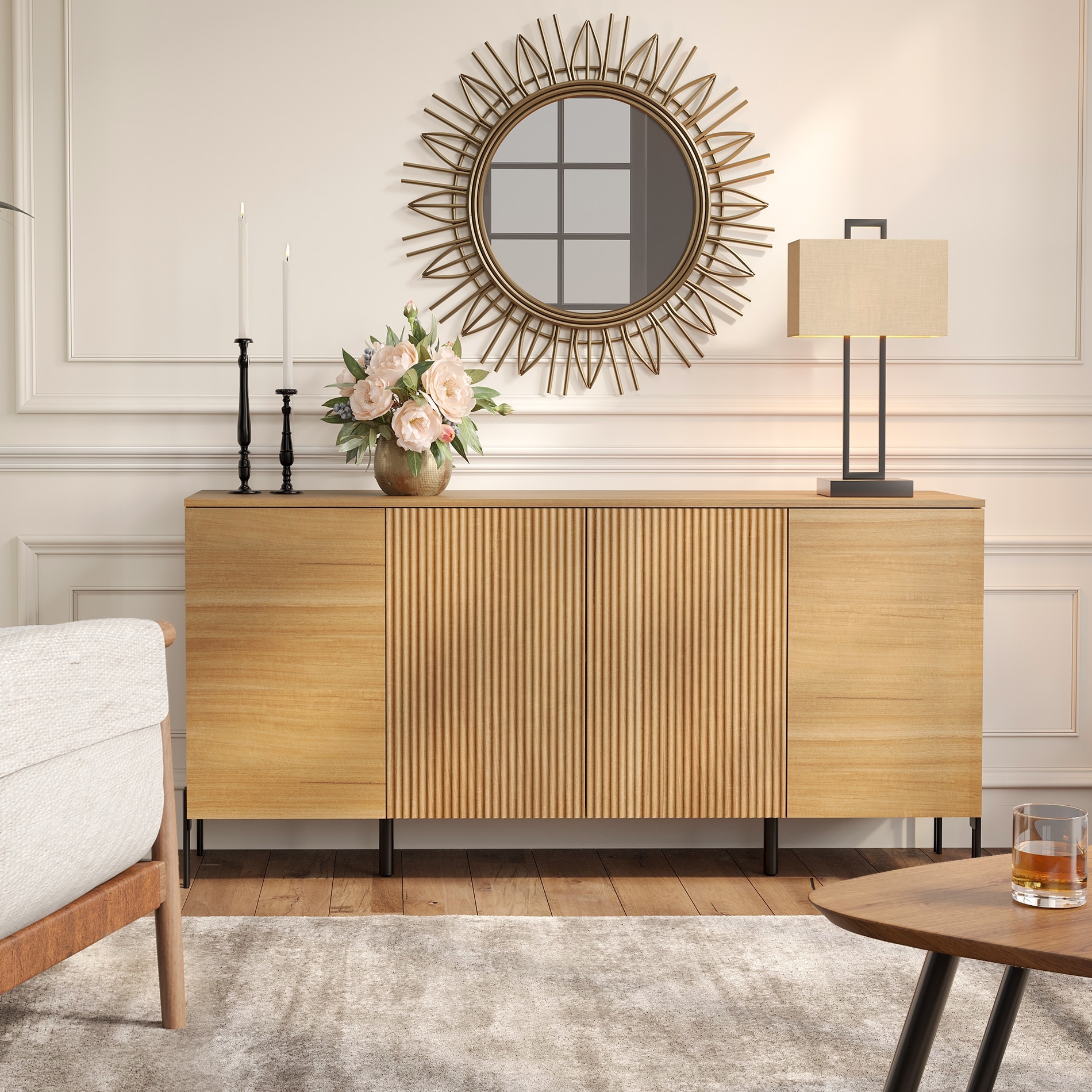 WAMPAT 61" Sideboard Buffet Cabinets with Storage